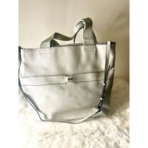 H by Halston Gray Leather Large Full Zip Side Pockets Tote Bag Double Handle